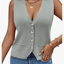 Saodimallsu Womens Sleeveless Sweater Vest Knit V Neck Button Fashion Casual Loose Spring Summer Waistcoat Cardigan, M