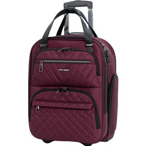 KROSER Carry On Underseat Multi-functional, 16-inch Underseater Lightweight Overnight Suitcase for Women, Burgundy