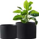 Ceramic Plant Pots, 8.1 + 6 Inch Planters for Indoor Plants, Modern Flower Pots for Plants with Drainage, Medium Cylinder Flower Pots for Indoor Plants, House Plants, Matte Black