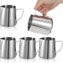 6 Pcs Milk Frothing Pitcher, Coffee Milk Frother Cup, 12oz Espresso Milks Frothing Pitcher with Measurement Marks, Stainless Steel Coffee Jug for Latte Art & Cappuccino, Silver
