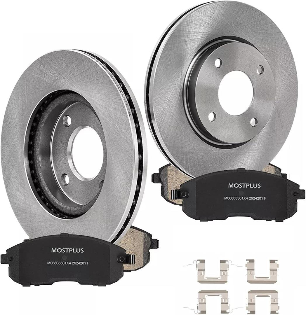 MOSTPLUS Front Vented Disc Brake Rotors+Ceramic Brake Pad Compatible for 2007-2012 Nissan Sentra Versa / 2009-2014 Cube Brake Rotors Pads Kit 11.02"