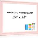 White Board for Wall, 24'' x 18'' Magnetic Dry Erase Board, Pink | Wooden Frame, Decorative Whiteboard, Wall Mounted, for Home, Office, Kitchen, Dorm, 4 Markers, 6 Magnets, A Eraser