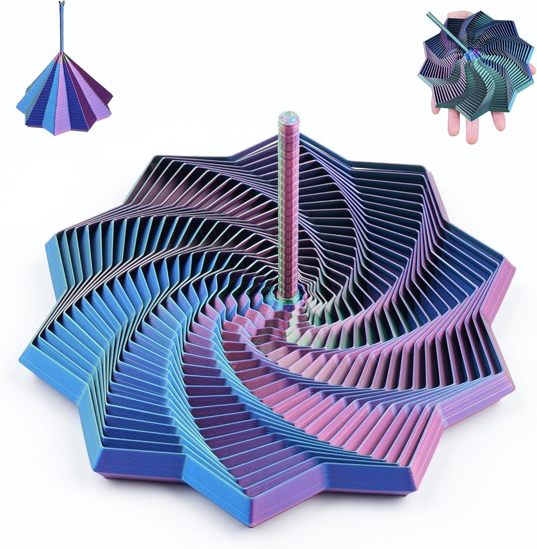 3 x 2026 New 3D Printed Expanded Sensory Fidget Star, Shaped Fidget Tools for Desktop Decompression, Stress Relief Whirling Spiral (Blue - Green - Purple)