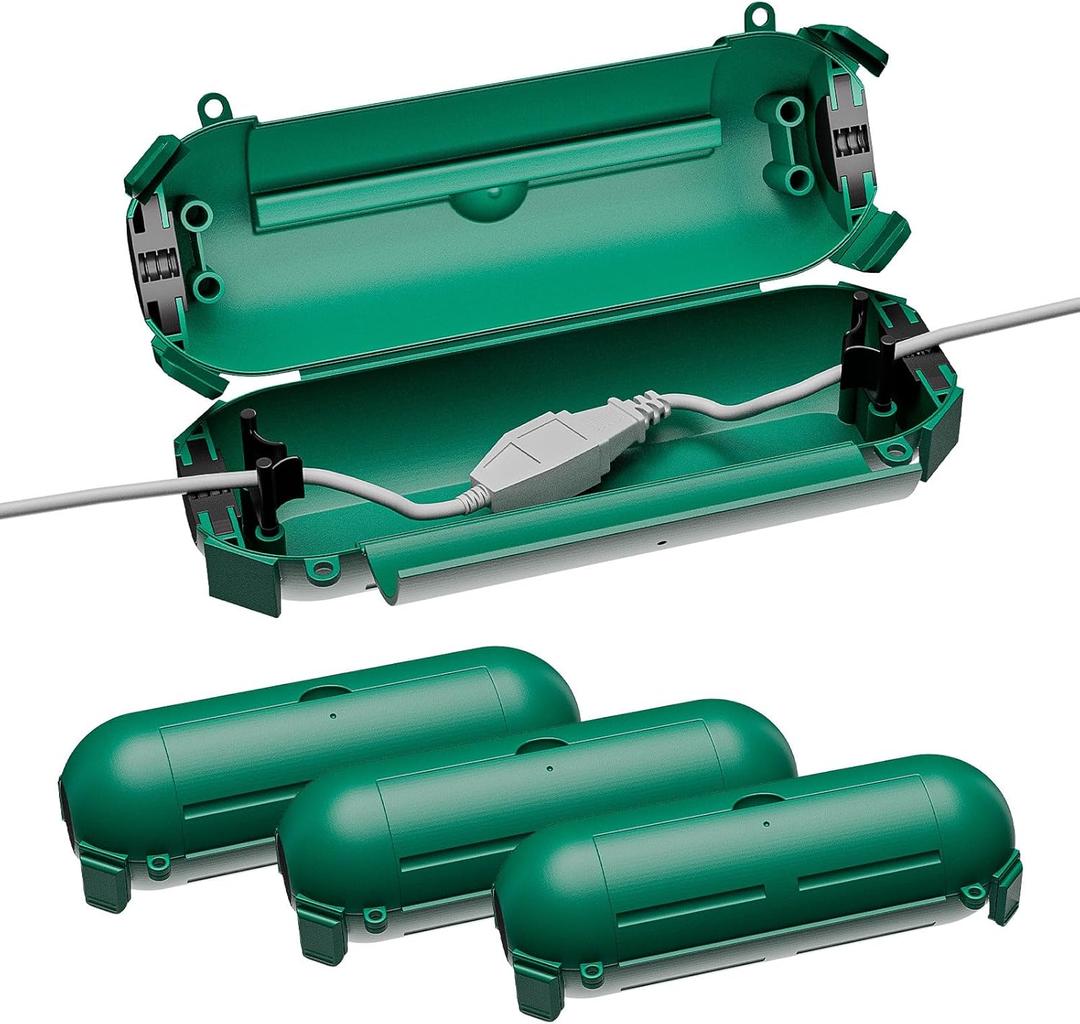 iwillink 4 Pack Outdoor Extension Cord Cover Waterproof - Weatherproof Electrical Connection Box for Outdoor Outlet, Plug, Socket, Christmas Holiday Decoration, Power Tool, Green