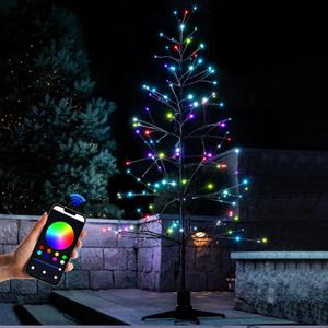 6.5FT LED Pre-Lit Artificial Tree with 153 Lights Warm and RGB, Indoor Outdoor Patio Decor, 360 Rotating Stand Displays, Easy Pop-Up Assembly, Outdoor Lighted Holiday Displays