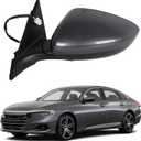 Dasbecan Left Driver Side Mirror Assembly Compatible with Honda Accord LX Sport 1.5T 2018-2025 Power | Non-Heated | Gray Repalces# HO1320328 76258-TVA-A02, Modern Steel Metallic-3Pins