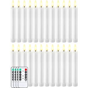 Funtery 24 Pieces 6.5" Flameless LED Taper Candles with Remote Timer Battery Operated Candles Bulk Short LED Candlestick Flickering for Graduation Mother's Day Wedding Party Decor(White,Elegant Style)