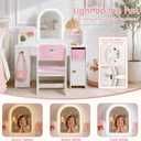 Leeshyah Wooden Kids Vanity Table and Chair Set with 3-Color Lighted Mirror