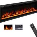 TUAN 60 inch Electric Fireplace Inserts, Ultra Thin Wall Mounted Fireplace with Remote Control, Multicolor Realistic Flame, Touch Screen, Thermostat, Timer, 750w/1500w (Log & Crystal Included) (60")