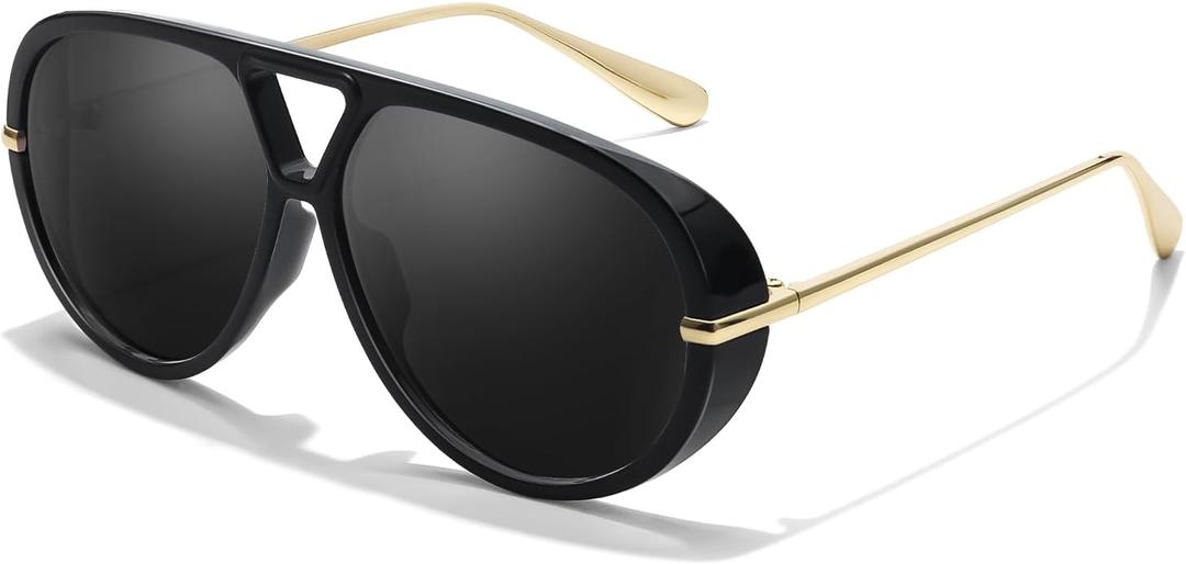 Chicid Oversized Aviator Sunglasses for Women, Tangle Free UV400 Protection Trendy Sun Glasses (A07 Black/Grey)