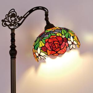 Tiffany Floor Lamp Red Orange Rose Stained Glass Arched Lamp 12x18x70 Inches Antique Bronze Gooseneck Adjustable Corner Standing Light Decor Reading Living Bedroom Office (Red Orange Rose)