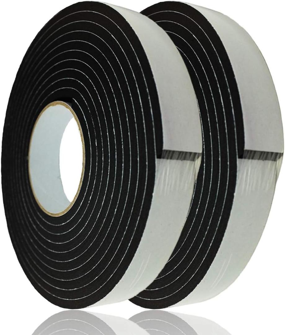 TAPEGO Adhesive Foam Tape Weather Stripping Door Seal Sticky Foam Strip Insulation Soundproofing Tape Single Sided Closed Cell Foam Tape 1/4 Inch Thick x 1 Inch Wide,2 Rolls