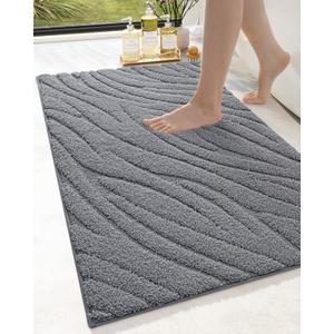 DEXI Bathroom Rugs 24x43, Non Slip Washable Bath Mat for Shower Floor, Luxury Soft Absorbent Bathmat with Rubber Backing, Quick Dry Microfiber Carpet, Dark Grey (2' x 3'7" (Rectangular))