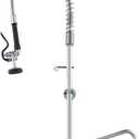 VEVOR Wall-Mounted Kitchen Faucet, 47" Tall, 8" Apart, with 12" Rotating Spout and Pre-Rinse Spray, Brass Constructed, Pull-Down Feature, Suitable for Multi-Compartment Sinks