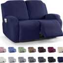 KinCam Recliner Covers, Stretch Reclining Chair Covers, Recliner Sofa Slipcovers Stripe Jacquard Recliner Couch Covers Furniture Protector Covers for Pet Kid (2 Seater, Dark Blue)