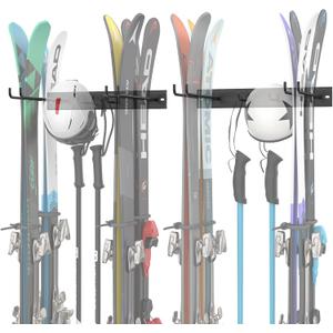 Garage Ski Rack, Indoor Ski Hangers for Garage Ski Storage Wall Mounted Ski Holder Holds Up to 8 Pairs of Skis