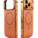 Metal Magnetic Case for iPhone 17 Pro[Compatible with MagSafe] Slim Aluminum Bumper Anti-Scratch Lining, Original Metal Texture Military Shockproof Cover (Transparent Orange, for iPhone17 Pro)