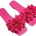 BEAUDRM Women's 3D Floral Flat Sandals Dressy Square Open Toe Sandals Single Band Casual Slip on Slides, Size 43