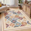 4x6 Area Rug, Soft Non-Slip Boho Moroccan Rug, Low-Pile Printed Indoor Washable Area Rugs for Living Room, Bedroom Bedside, Entryway, Kitchen - Multi
