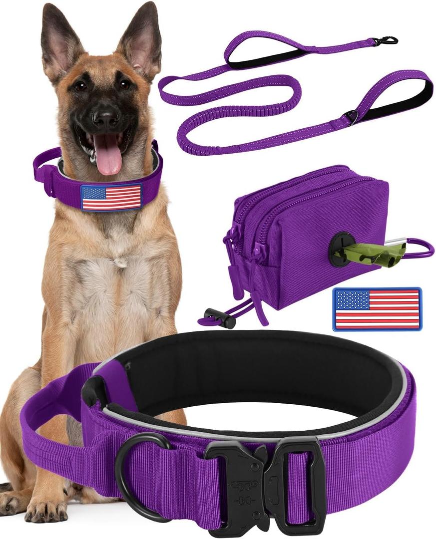 Thick Wide Dog Collar and 6-8 FT Leash Set for Large Dogs, Heavy Duty Full Metal Buckles and Soft Padded Dog Collar Leash Set, with A Poop Bag Holder for Leashes (L: Width 1.7", Length 16.5"-20") Thick Wide Dog Collar and 6-8 FT Leash Set for Large Dogs, Heavy Duty Full Metal Buckles and Soft Padded Dog Collar Leash Set, with A Poop Bag Holder for Leashes (L: Width 1.7", Length 16.5"-20")