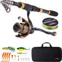Sougayilang Fishing Rod Reel Combos Carbon Fiber Telescopic Fishing pole with Spinning Reel for Travel Saltwater Freshwater Fishing (1.8M/5.91Ft, Fishing Full Kits with Carrier Case)