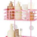 SWTYMIKI Shower Caddy Hanging Organizer - Over the Door Shower Caddy with Soap Holder, 11 Hooks, 2 Installation Ways, Stainless Steel Rustproof Bathroom Organizer, Pink
