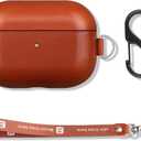 Portable Case for AirPods Pro, Vintage Leather AirPods Pro Case with Strap and Clip, Cover with Protective Microfiber Lining Design, Brown