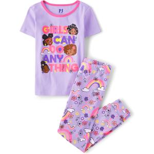 The Children's Place Girls' 100% Cotton Short Sleeve Top and Pants,2 Piece Pajama Set (Purple)