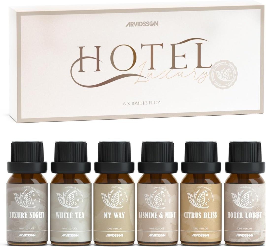 Hotel Diffuser Oils Gift Set, ARVIDSSON Luxury Fragrance Oil Blend, Hotel Scent Essential Oils for Diffuser, Jasmine & Mint, White Tea, Citrus Bliss, MyWay, Gift for Women and Men