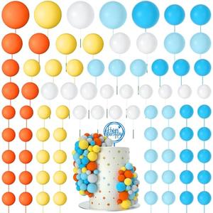 NACHLYNN 80 Pcs Cake Balls Decorations Mini Balloon Cake Topper Balls Foam Cupcake Toppers Balls for Cake Decorating Birthday Parties Weddings Anniversary (Orange Blue White Series)