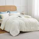 CozyLux Queen Comforter Set Ivory, 3 Pieces Solid Breathable Quilted Style Bedding Sets for Girls, Luxury Soft Microfiber Down Alternative Comforter Bet Set All Season (1 Comforter & 2 Pillowcases)