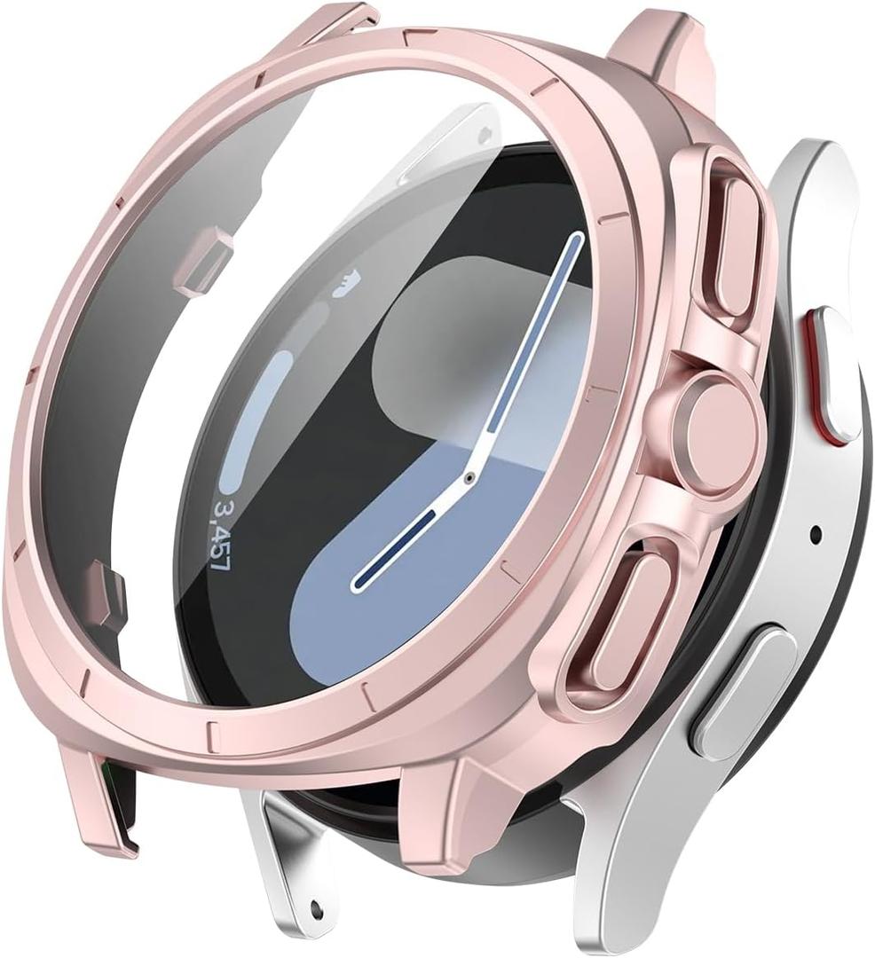 Miimall Full Case Cover for Samsung Galaxy Watch 7 40mm 44mm, [Anti-Scratch] [Dustproof] [Slim Fit] PC Case & HD Screen Protector for Galaxy Watch 7 40mm Case- Watch Ultra Appearance (Original Pink)