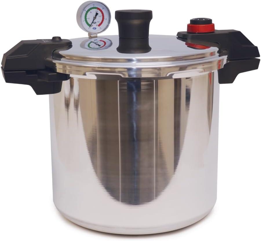 T-fal Pressure Cooker Aluminum Pressure Canner, 22 Quart, 3 PSI Settings, Cookware, Pots and Pans, Large Capacity, Cooling Racks, Recipe Booket, Canning Vegetables, Meats, Poultry, Seafood, Silver (22 Quarts)