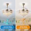 42" Gold Dimmable LED Fandelier with Light Modern LED Crystal Ceiling Fan with Light Invisible Fandeliers 3 in 1 Color with Memory Function
