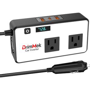 200W Car Power Inverter, Car Plug Adapter Outlet 12V to 110V Converter with 24W USB Fast Charging Port, Dual AC Outlet for Laptop, Vehicles, Camping (LED Display) (White)