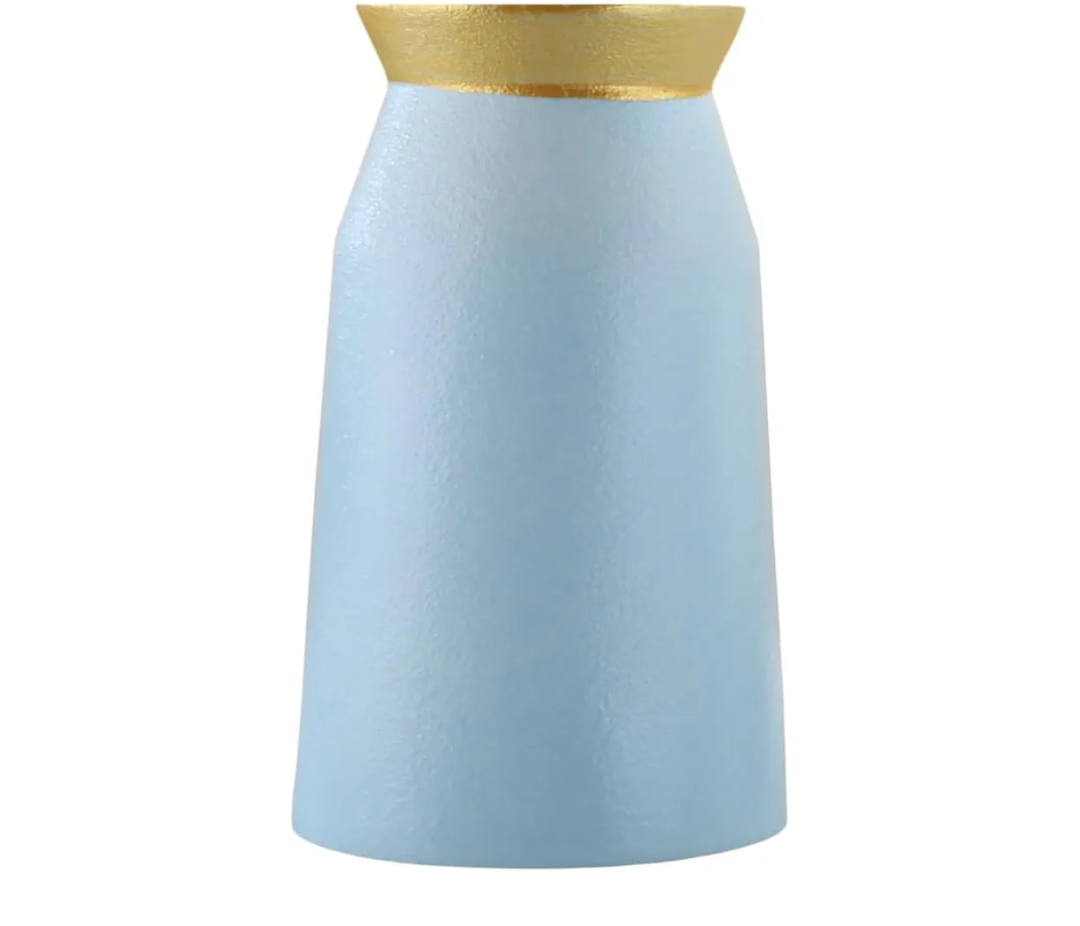 Lsbtaucp- Frosted Gold Border Ceramic vase, Simple Home Decoration, Suitable for Various Festivals, Good Shooting Props, a Good Choice of Gifts. (Light Blue)