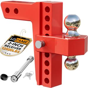 LOCAME Adjustable Trailer Hitch, Fits 2-Inch Receiver Only, 8-Inch Drop/Rise Aluminum Drop Hitch,12,500 LBS GTW-Tow Hitch for Heavy Duty Truck with Double Stainless Steel Locks, Red, LC0014