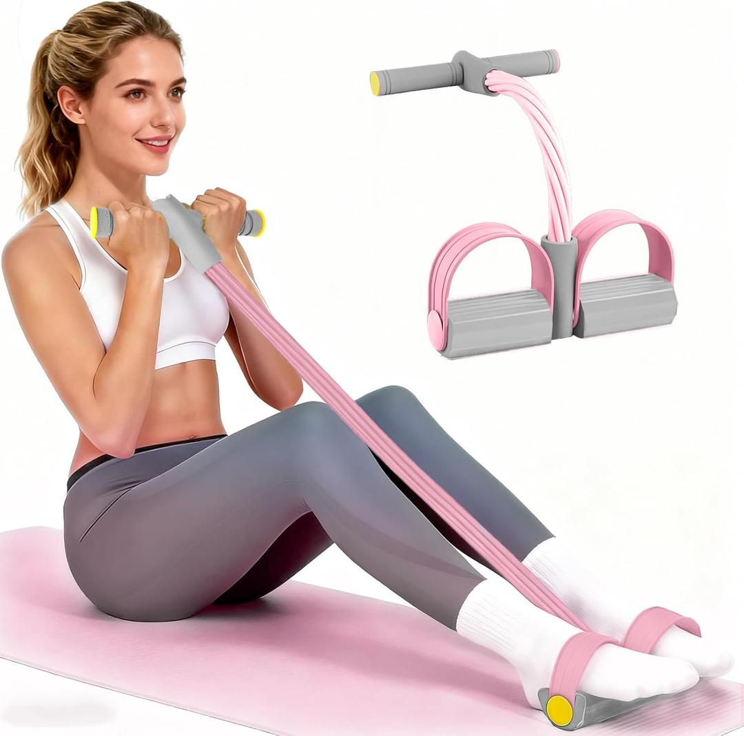 Pedal Resistance Bands with Handles, Durable 6-Tubes Multifunction Pedal Resistance Band, Natural Rubber Foot Pedal Resistance Bands, Fitness Resistance Bands for Abdomen, Waist, Arm, Leg, Pink 