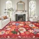 Red Garden Floral Area Rug 9x12 for Living Room Bedroom | Low Pile; Non Slip;Machine Washable; Ideal for Dining Room; Easy to maintain; Perfect for home decor