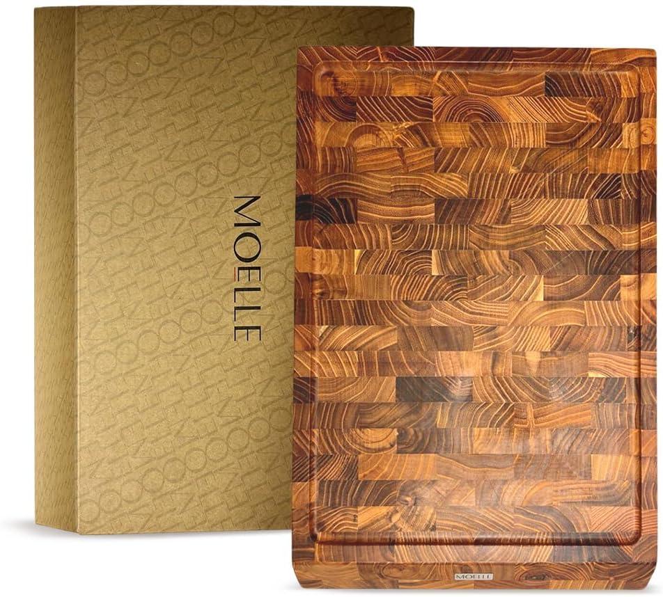 MOELLE Premium Danish Teak Wood Cutting Board Durable End Grain Wooden Cutting Board for Kitchen, Knife-Friendly, Sustainable Gift-Ready Packaging (Medium)