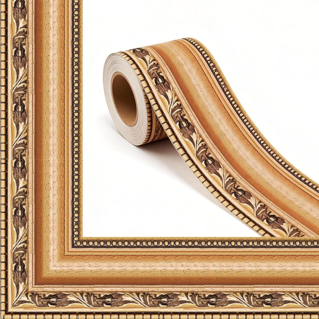 65.6FT Gold Bulletin Board Border Trim Roll, 3 Inch Wide Decorative Edge for Classroom Walls, Picture Frames, Posters, Doors, Windows & Office Decor, Classic Metallic Frame Molding Design-Vintage