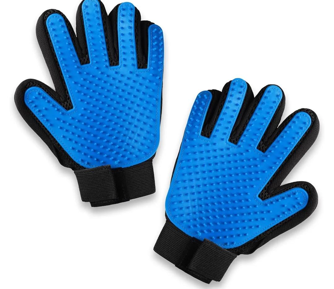 Pets First Dog Grooming Gloves Best Professional Deshedding, Brushing, Cleaning Mitt Tool for Small, Medium or Large Dogs & Cats. Fur & Hair Remover. Prevents Matted Coats. Soft Rubber Bristle Brush