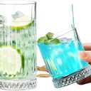 Ribbed Glass Cups Set of 6, 7.5oz Crystal Drinking Glasses for Whisky, 12oz Old Fashioned Glassware for Coffee and Mixed Drink, 15oz Tall Glass Cups for Cocktails