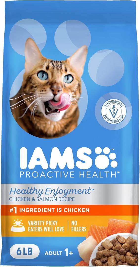 IAMS Healthy Enjoyment Dry Cat Food, Chicken & Salmon Recipe, 6 lb | Vet-recommended, Real Chicken #1 ingredient, Natural fiber & prebiotics, Supports Immune & Digestive Health, Muscle Care (EXP 11/14/26)