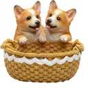 Lifelike Corgi Statue Resin Dog Figurine in Basket, Cute Puppy Animal Sculpture for Home Garden Decor, Weather-Resistant Outdoor Patio Yard Ornament, Unique Gifts for Corgi Lovers and Dog Moms