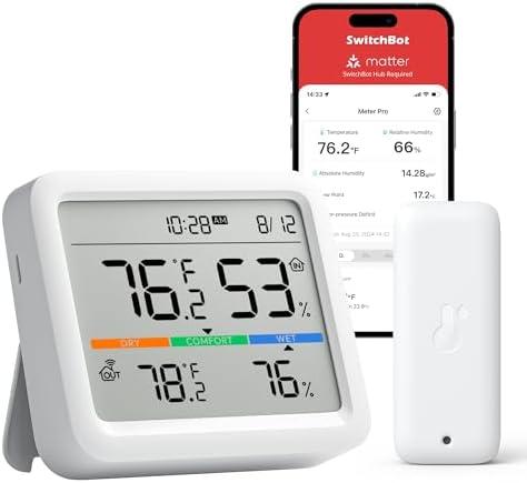 SwitchBot Meter Pro, Digital Hygrometer & Thermometer - Wireless Indoor Temperature & Humidity Monitor with Bluetooth App Control, Real-Time Alerts (1, Meter Pro+Outdoor Meter)
