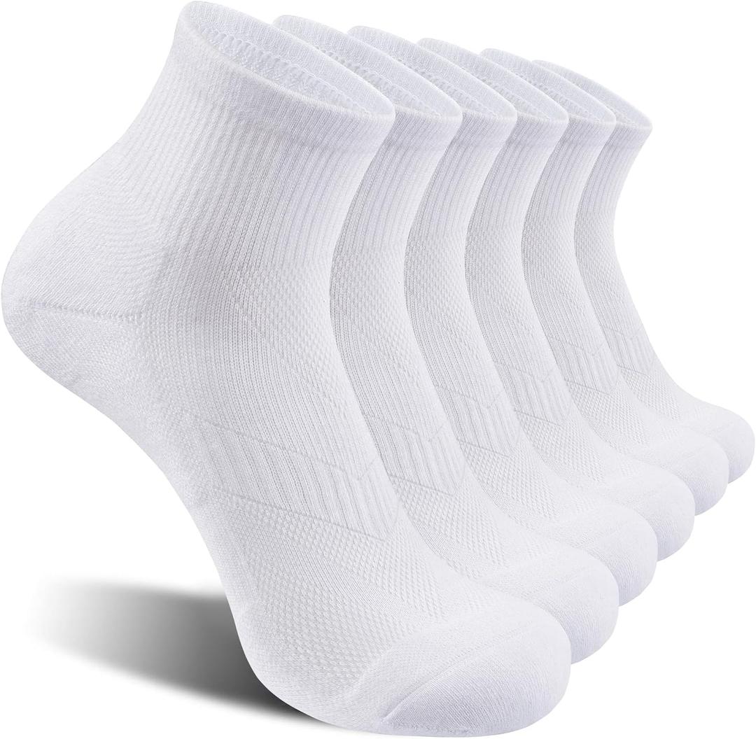 Lapulas 6 Pack Men's Ankle Socks Cotton Cushioned Athletic Running Socks for Women (White), L