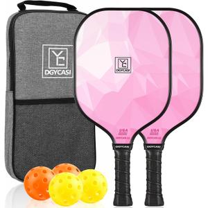 YC DGYCASI Pickleball Paddles Set of 2, 2026 USAPA Approved Pickleball Set, Fiberglass Lightweight Pickle Ball Rackets 2 Pack, 2 Outdoor Pickleball, 2 Indoor Pickleball Balls, 1 Pickleball Bag