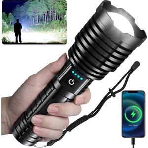 baibian Rechargeable Flashlights High Lumens, 5000.000 Lumens Super Bright Flashlight, LED Handheld Waterproof Tactical Flashlights-Zoomable 5 Modes-31H Runtime-Holster for Emergency Camping
