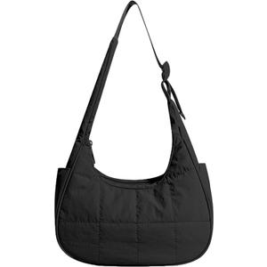 Small Crescent Shoulder Bag for Women Nylon Puffer Quilted Purses Casual Handbags Puffy Bag with Adjustable Strap